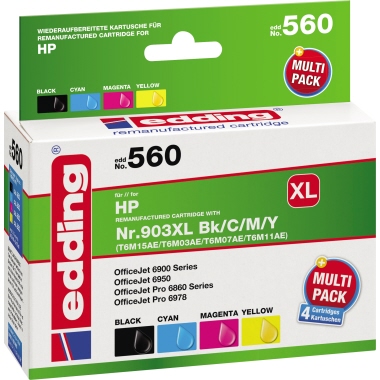edding Tintenpatrone HP 903XL EDD-560 ca. 950 Seiten schwarz, ca. 3 x 850 Seiten farbig kein Originalzubehör schwarz, mehrfarbig
