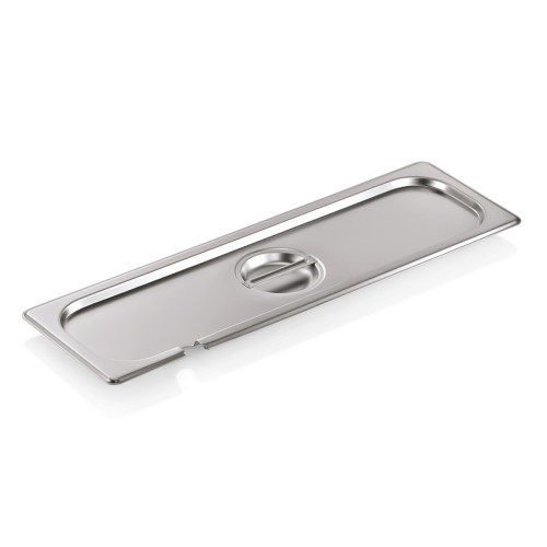GN 2/4 Deckel mit Löffelaussparung, Materialstärke 0,7 mm. Material: Chromnickelstahl 18/8. Serie: GN 90.