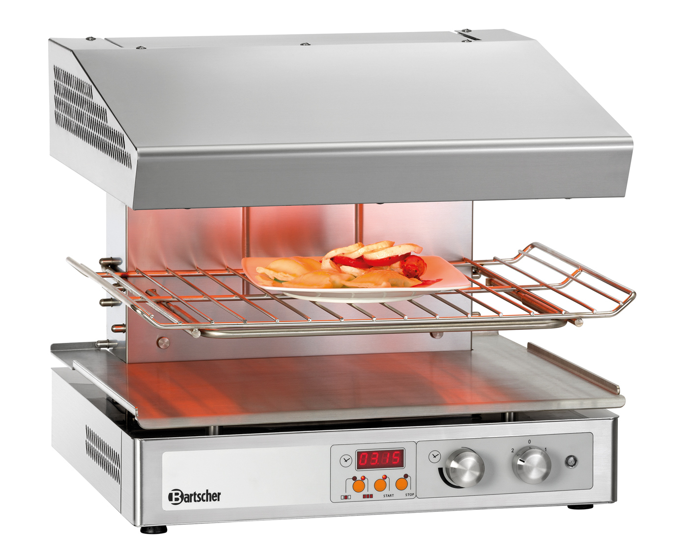 Bartscher Hi-Light-Salamander 600-2Z |Fettauffangbehälter: Ja | Maße: 59 x 55 x 51,5 cm.Gewicht: 40,2 kg