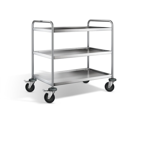 BLANCO Servierwagen a. rostfreiem Edelstahl mit luftidentischen Rollen, 4 Lenkrollen Ø 125 mm, davon 2 mit Feststeller, Maße der Borde: 3 Borde