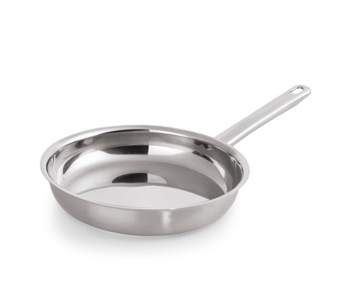 Pfanne. Chromnickelstahl. unbeschichtet, mit Sandwichboden und Edelstahlkaltgriff.