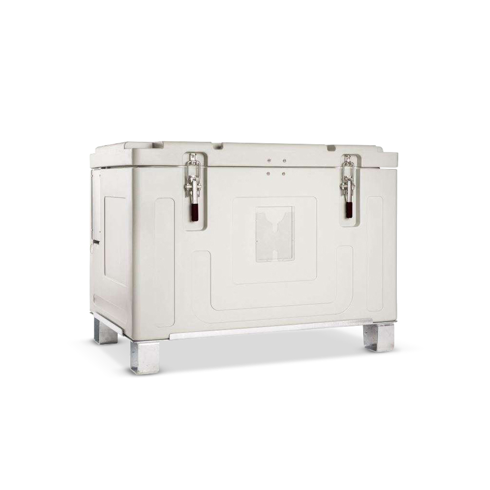 ETHERNASOLID® Trockeneisbehälter 540, mit Palettenfüßen, Grau-Blau-Melange