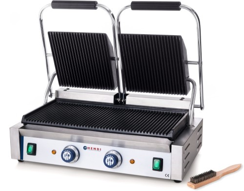 HENDI Kontaktgrill - Doppelt - 570x370x(H)210 mm - oben und unten gerillt - 3600 W