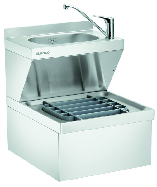 BLANCO Handwasch- und Ausgussbecken-Kombination wandhängend, mit abnehmbarer Serviceblende, komplett mit 1 Mischbatterie 1/2",, einer