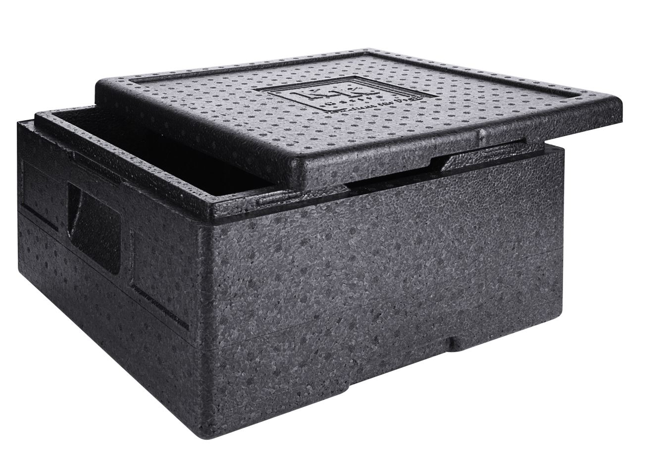 Thermo-Pizzabox, Innenmaß: 35 X 35 X 27 cm, Außenmaß: 41 X 41 X 33,5 cm, aus schwarzem EPP, ideal für Pizzas und Torten