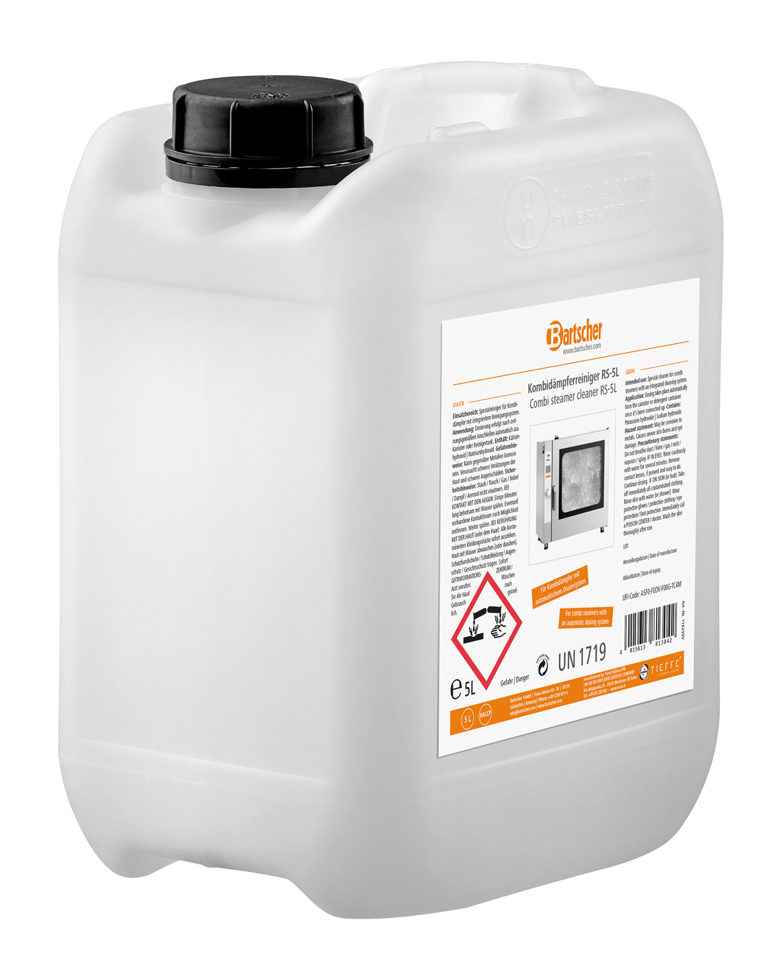 Bartscher Kombidämpferreiniger RS-5L |HACCP-konform: Nein | Maße: 20 x 15 x 25,0 cm.Gewicht: 5,2 kg