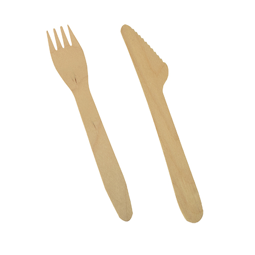 500 Bestecke, Holz "pure" 16,5 cm (Messer, Gabel) von PAPSTAR