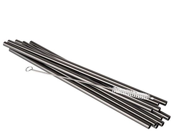 Trinkhalme 11er Set Ø 8 mm, Länge: 15 cm 18/8 Edelstahl, Gunmetal-Look Inhalt: - 10 Trinkhalme - 1 Reinigungsbürste