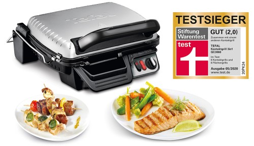 Tefal Kontaktgrill 3 in 1 mit Überbacken-Funktion, doppelte Grillfläche wenn aufgeklappt als Tischgrill/BBQ, 2000 W