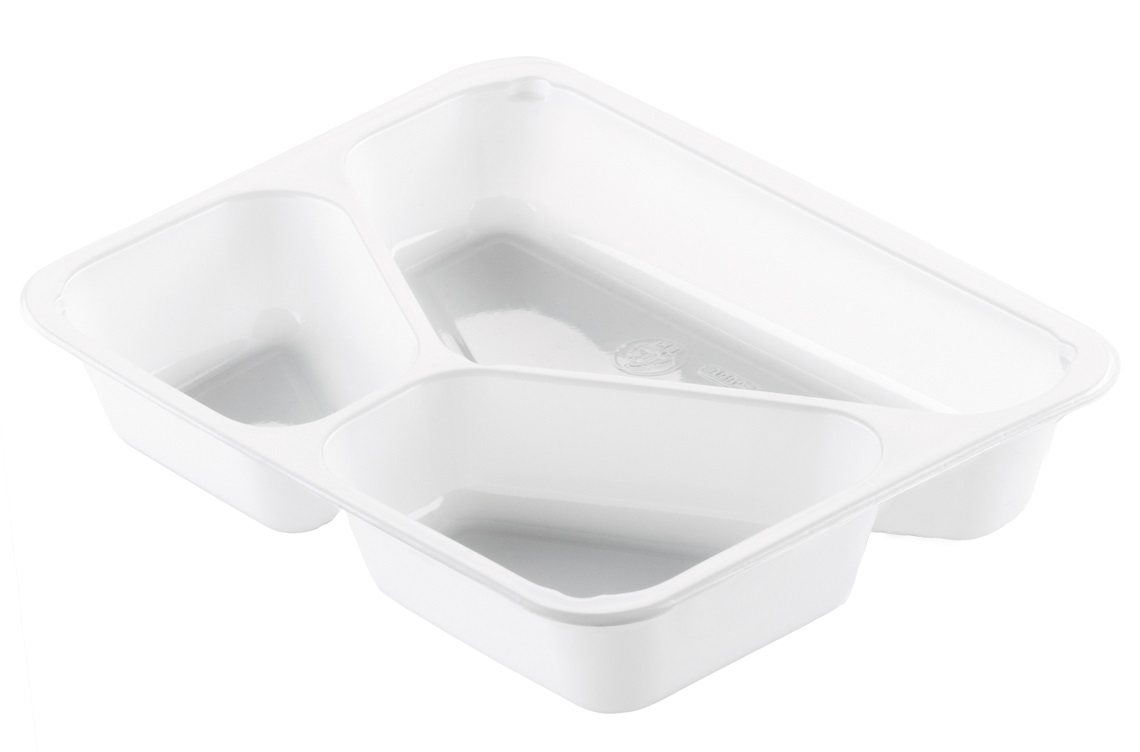 Duni CPET-Schale weiß dreigeteilt, 225x175x43 mm, 525/275/205 ml Inhalt, 300 Stück