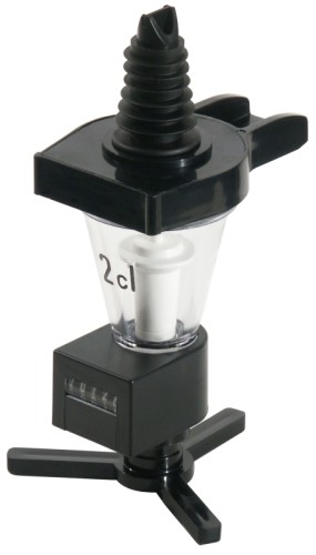 Spirituosen-Dosierer mit Zählwerk, für 0,75 l bzw. 1 l-Flaschen,  Volumen: 2 cl, Durchmesser: 5,5 cm, Länge: 16 cm [Auf Anfrage in