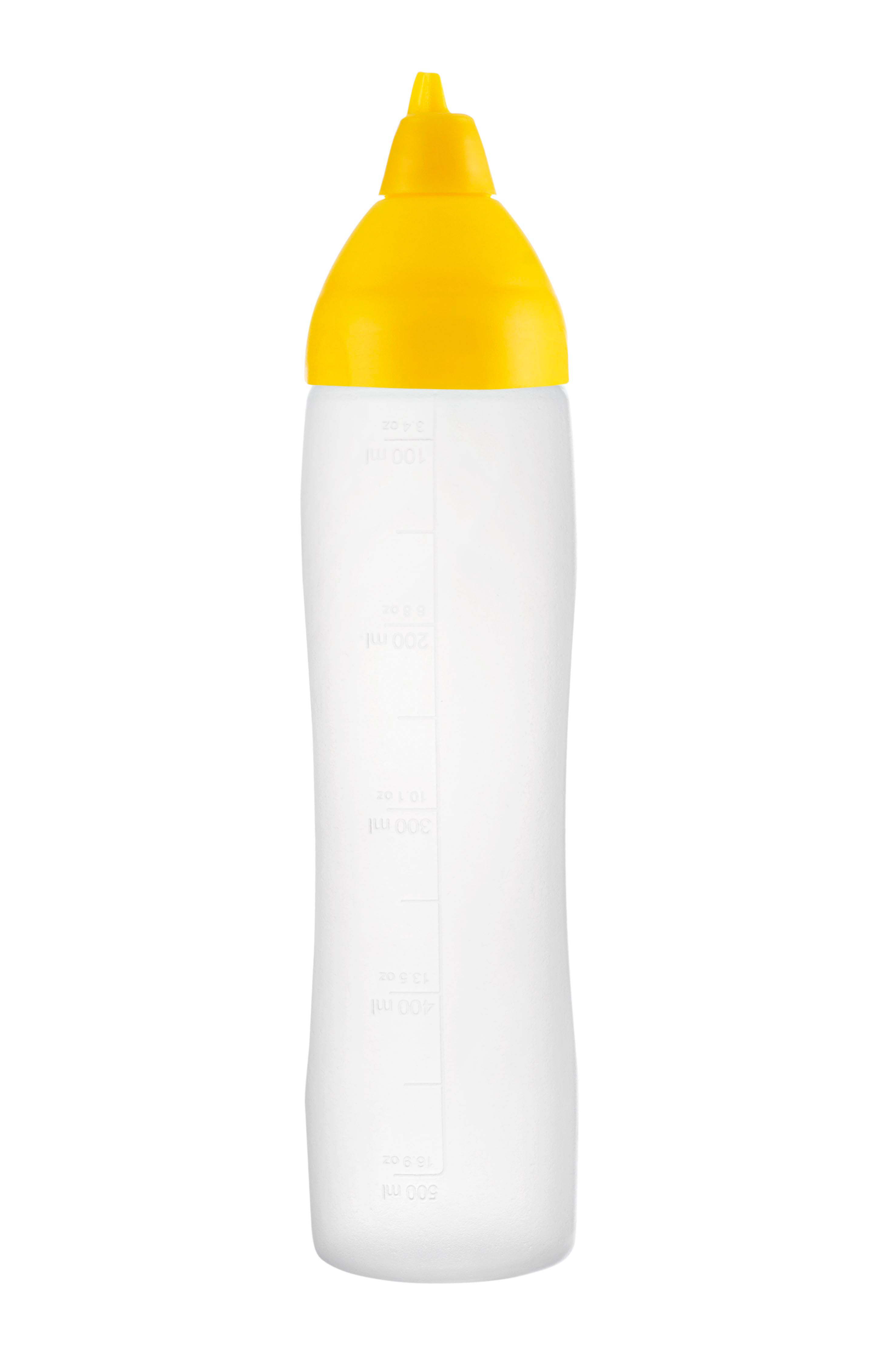 ARAVEN Dosierflasche mit 500ml Füllvermögen, tropffrei und flexibel einsetzbar, gelb
