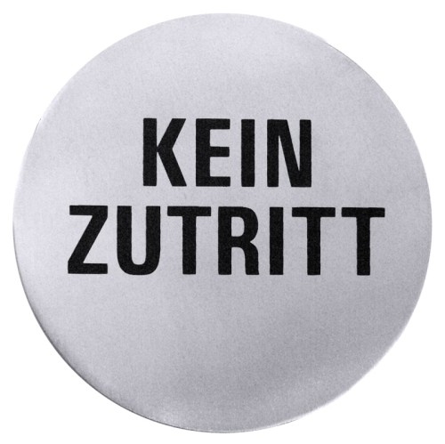 Hinweis-Türsymbole aus Edelstahl 18/10, seidenmatt poliert, 7,5 cm Durchmesser, Materialstärke 1 mm, Text aus schwarzem
