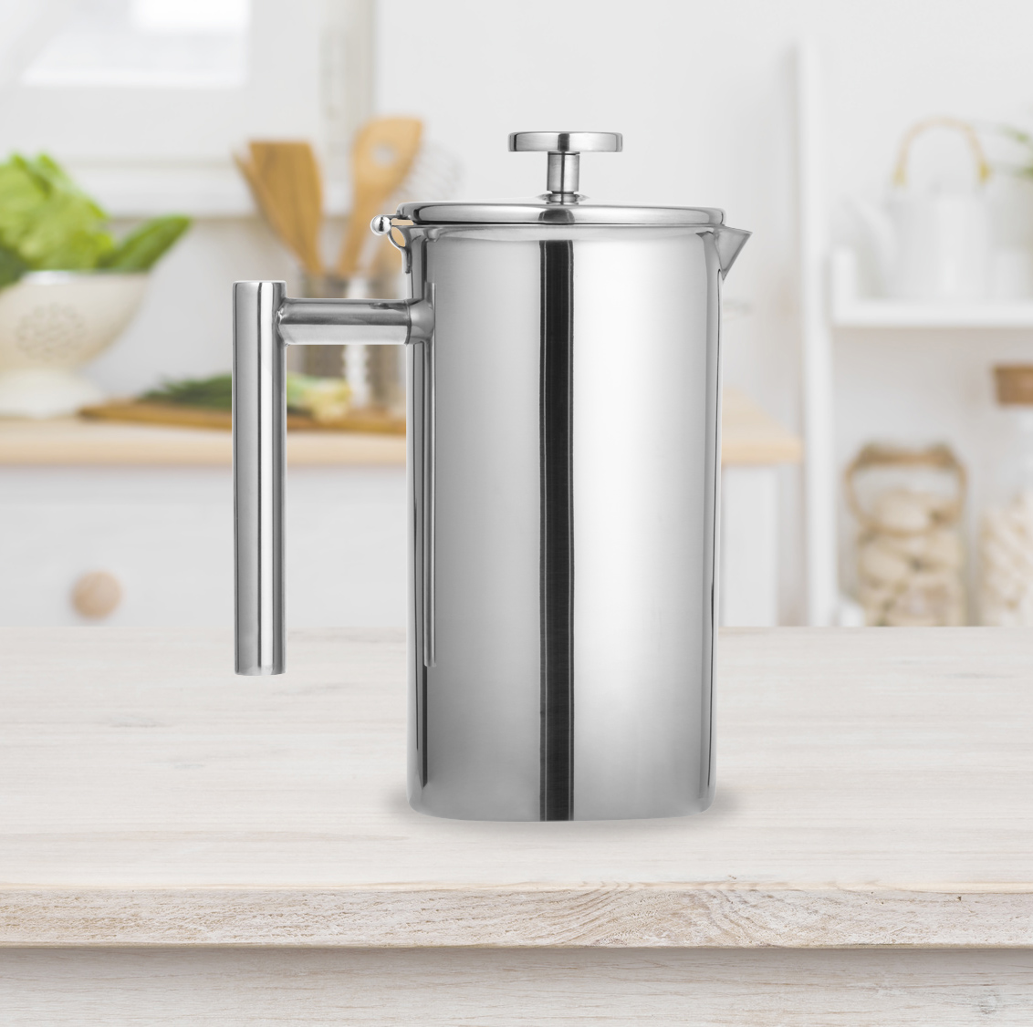 Universal-Kanne "STRATFORD" v. caterado, aus Edel- stahl 18/10, poliert, einwandig. Volumen 1 Liter. Maße: ca. 15,5  x 20,7 x 9 cm (B x H x Durchm.)