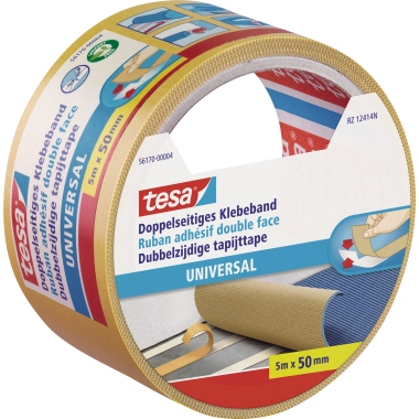 tesa® Klebeband Universal 50 mm x 5 m (B x L) beidseitig klebend Polypropylen weiß