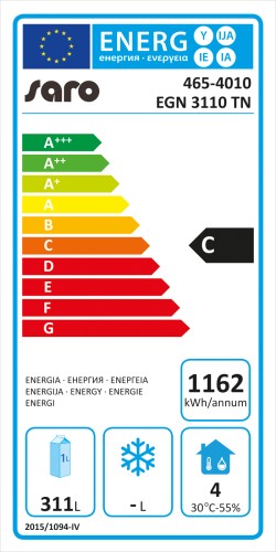 SARO Kühltisch mit 2 Türen und 1x 2er Schubladenset, Modell EGN 3110 TN - Material: (Gehäuse und Innenraum) Edelstahl; (Arbeitsfläche)