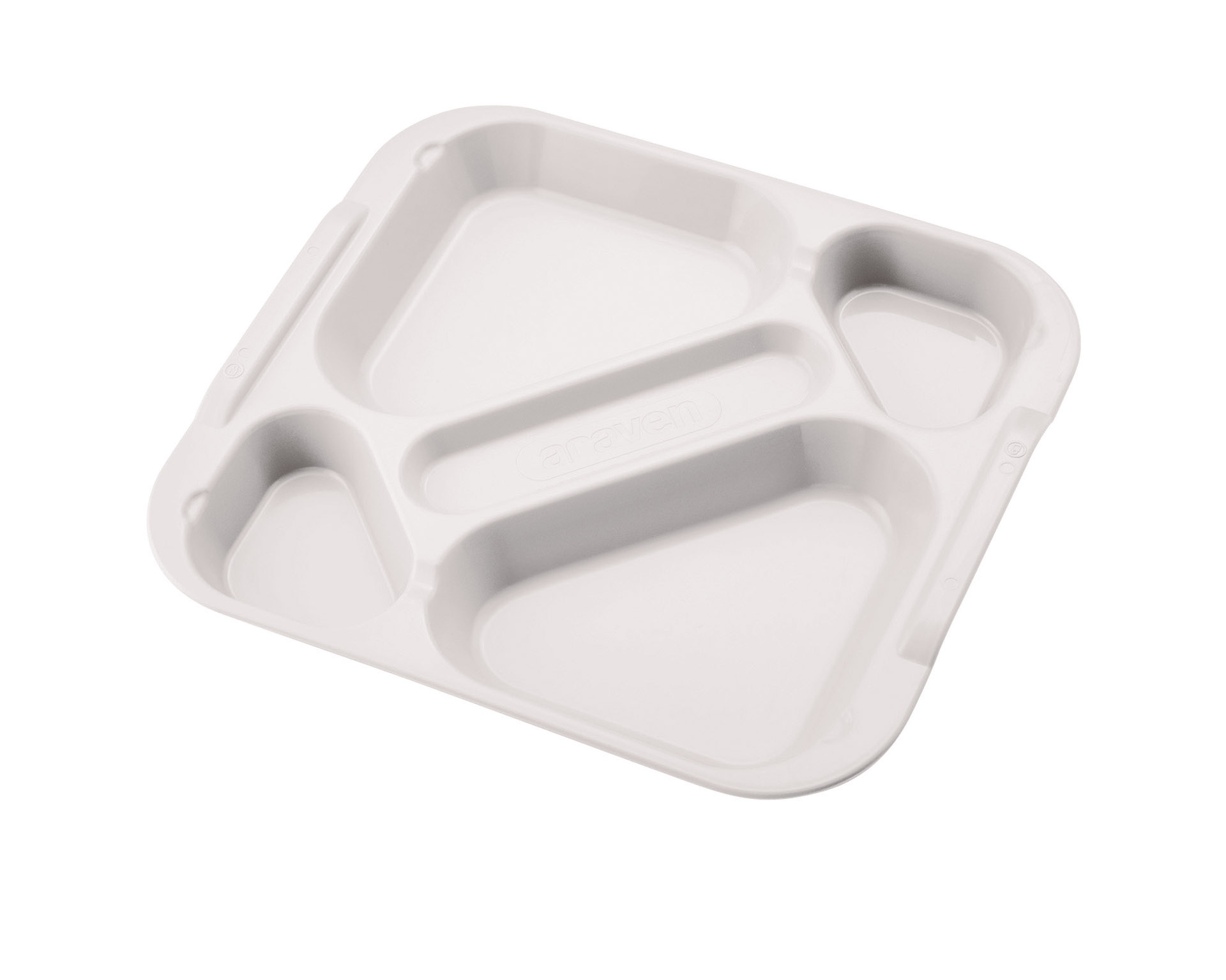 ARAVEN Tablett 370x334mm aus Polycarbonat mit 5 Abteilen, weiß
