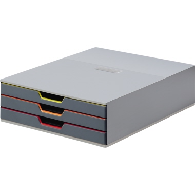 DURABLE Schubladenbox VARICOLOR® 3 3 Schubfächer DIN A4, DIN C4, Folio, Letter ABS Kunststoff Gehäusefarbe: grau Farbe der Schublade: grau/bunt