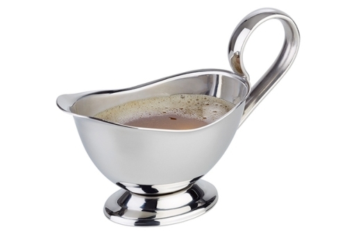 Sauciere 13 x 6 cm, H: 9 cm 18/8 Edelstahl hochglanzpoliert Inhalt: 0,075 Liter extra schwere Qualität spülmaschinengeeignet