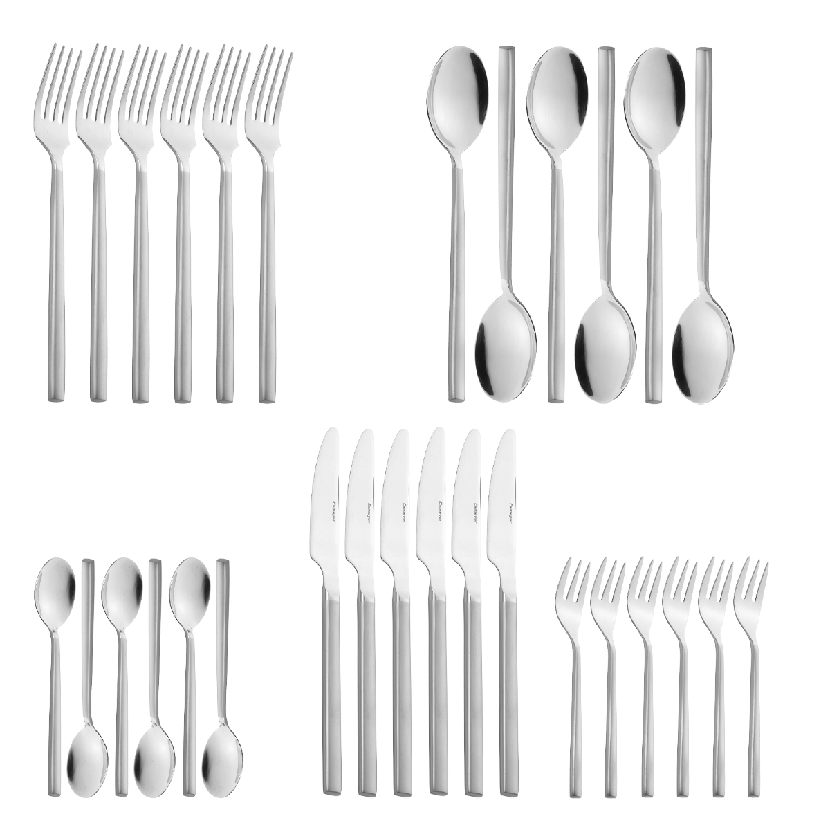 30-teiliges Besteck SILKE, aus Edelstahl 18/0, Griffe gesandstrahlt, massiv geschmiedet. Messer aus Klingenstahl.