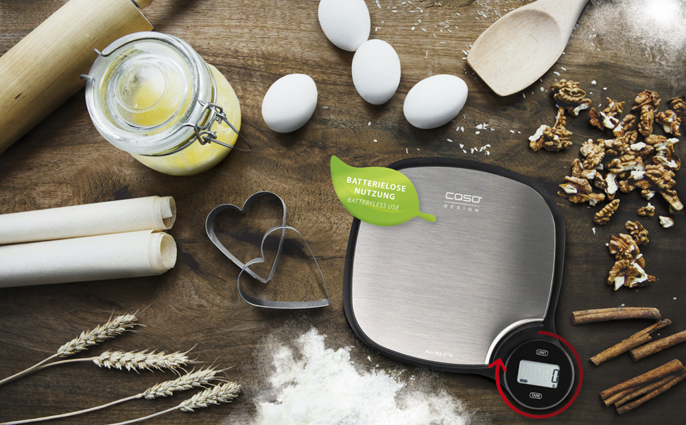 Küchenwaage KITCHEN EcoMaster umweltfreundlich mit kinetischer Energie durch drehen des Knopfes, Maße: 19,5x3x18,5 cm,