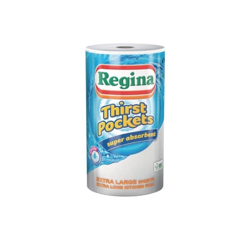 6 Stück Regina Thirst Pockets Küchenrolle. Extragroße Blätter. Absorbiert die Feuchtigkeit und schließt sie ein.