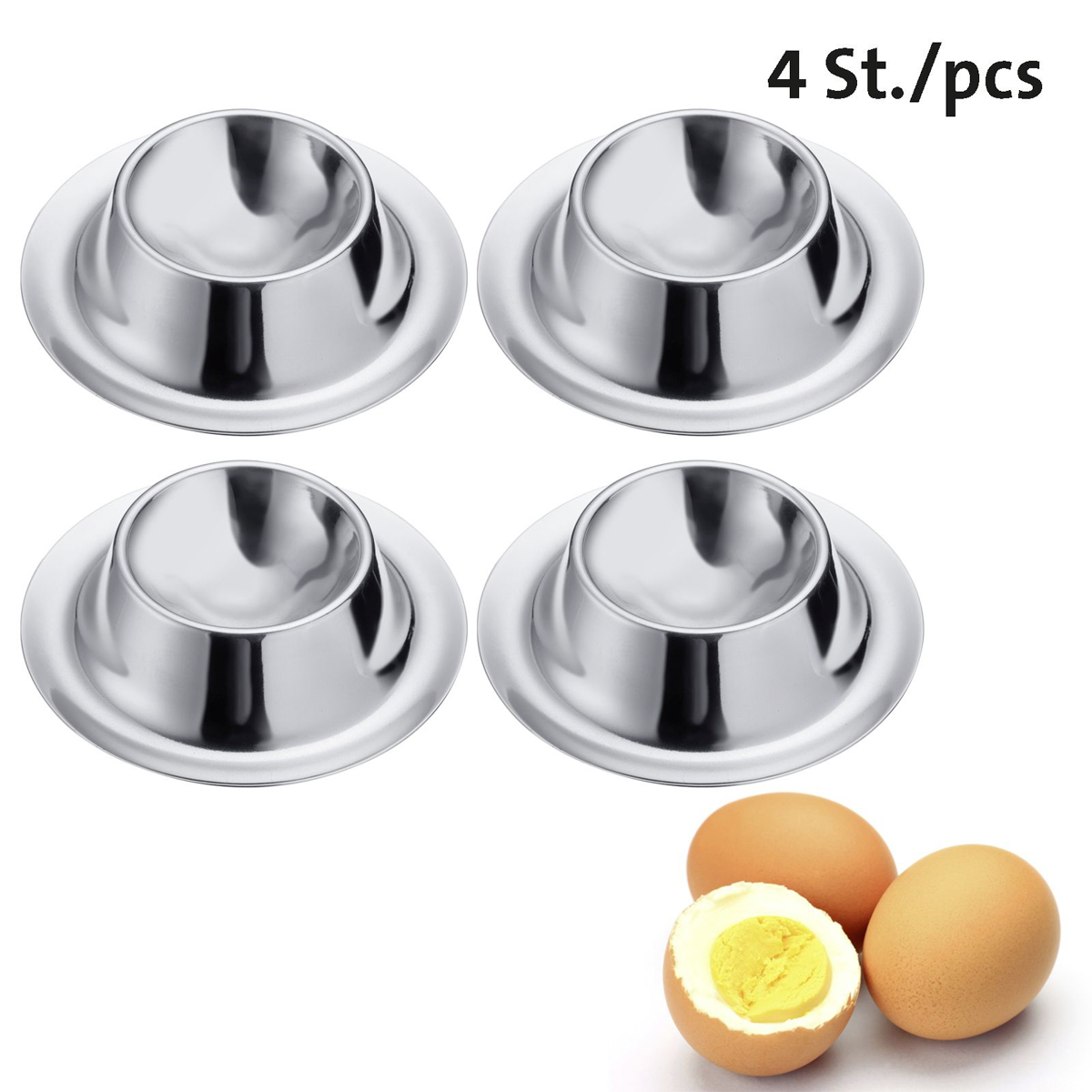 4 Eierbecher, rund, Edelstahl