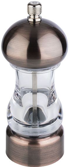 Salzmühle -COPPER- Ø 6 cm, H: 15 cm Acryl, ABS Farbe: Kupfer / transparent Mahlwerk aus Edelstahl Mahlgrad stufenlos