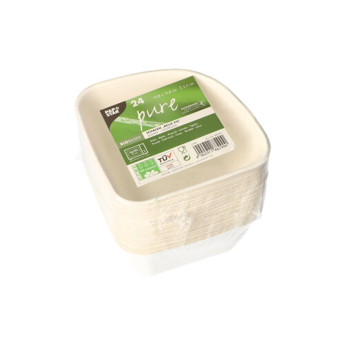 PAPSTAR 24 Schalen, Zuckerrohr "pure" 5,5 cm x 12,8 cm x 12,8 cm weiss "Belle Vie, Ligne Carrée"