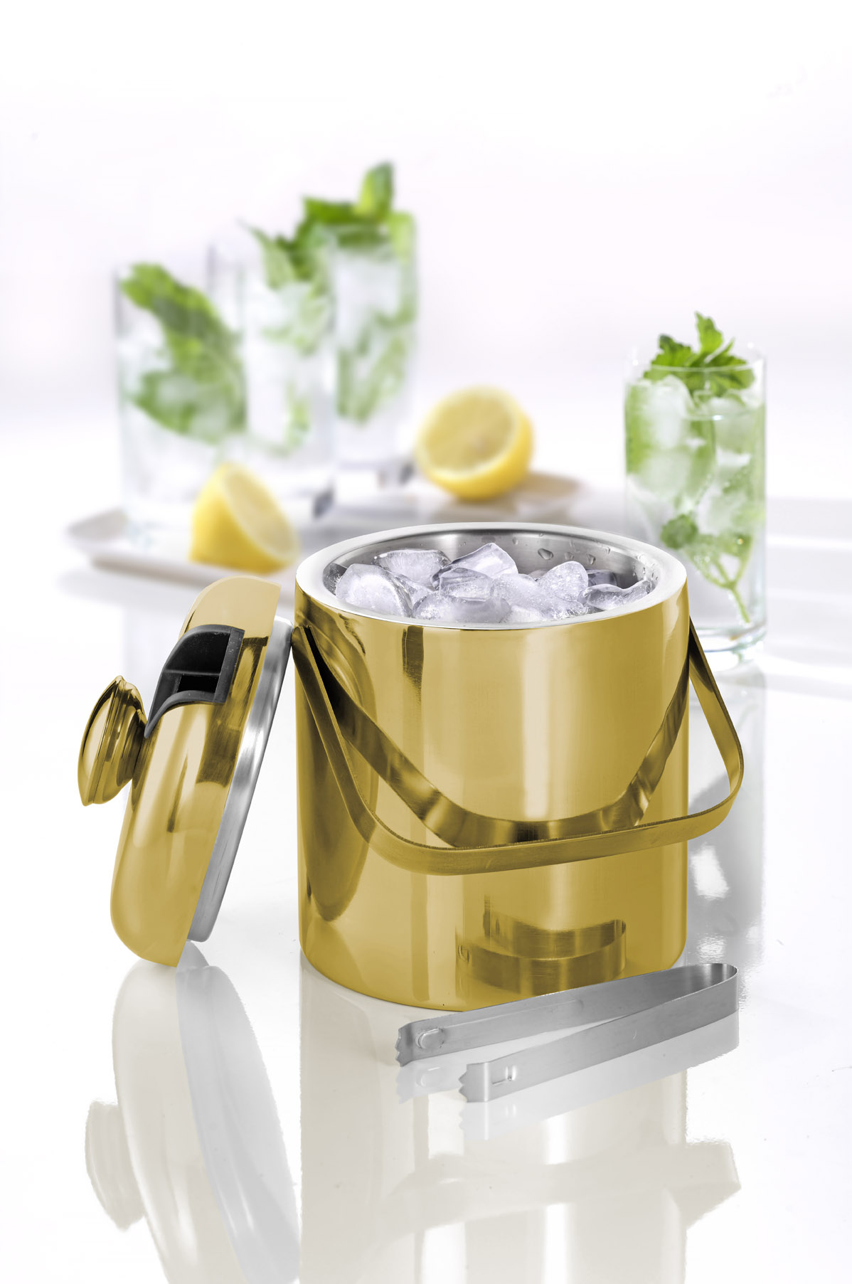 Eiskühler / Eiseimer LINCOLN, Edelstahl, 1,3 ltr., mit goldfarbener Lackierung.