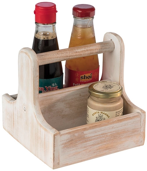 Table Caddy -VINTAGE- 15,5 x 15,5 cm, H: 15 cm Holz, weiß mit Tragegriff unterteilt in 2 Fächer Fachgröße je 13,5 x 6 cm