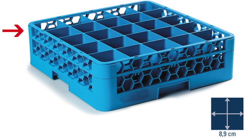 Carlisle GläserkorbAufsatz  OPTICLEAN 50x50cm, blau, 25 Fächer à 8,9 x 8,9 cm, Höhe 4 cm