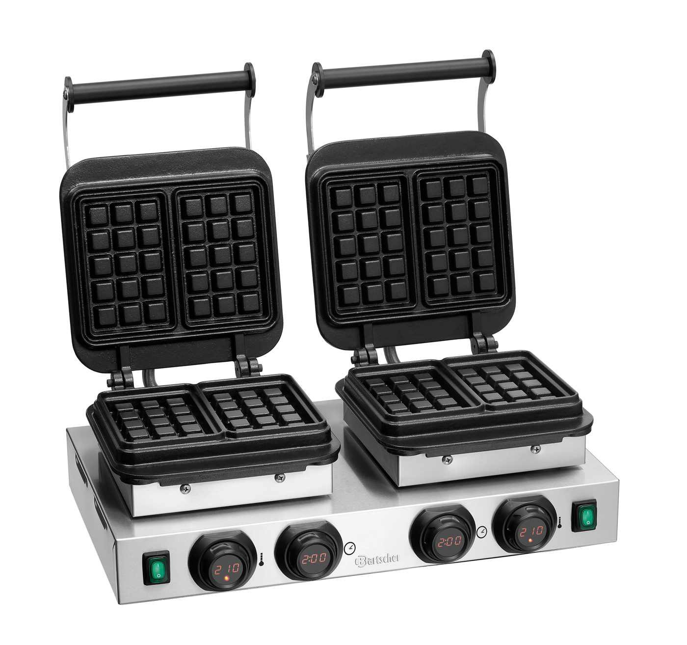 Bartscher Waffeleisen MDI 2BW160-101 |Eigenschaften: Signalton nach Ablauf der Zeit (0- 9:30 Minuten) | Maße: 60 x 46 x 24,5 cm.