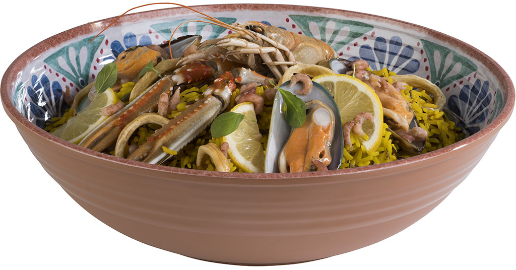 Schale -ARABESQUE- Ø 31 cm, H: 9 cm Melamin, 3 Liter innen: Terrakottaoptik außen: Dekor spülmaschinengeeignet stapelbar