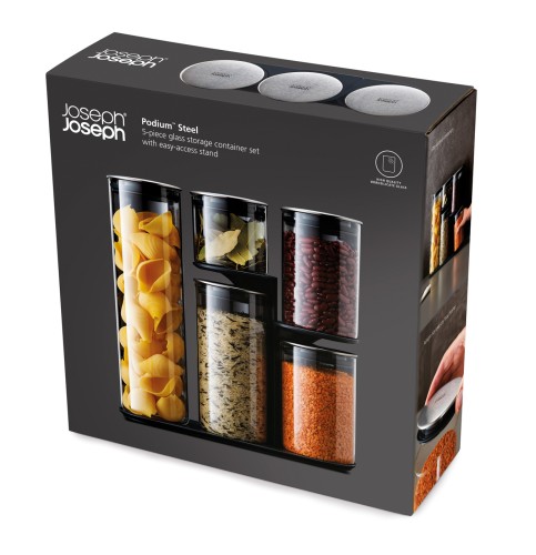 Joseph Joseph Podium Steel - 5-teiliges Aufbewahrungsgestell für Vorratsdosen, Glas