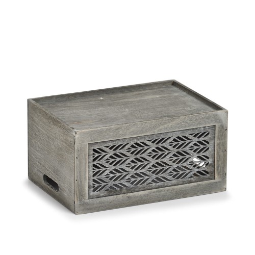 Aufbewahrungskiste "Leaves", Holz, grau. Länge: 350 mm. Breite: 250 mm. Höhe: 177 mm