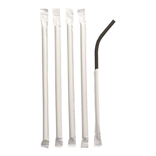 100 Trinkhalme, flexibel, Papier Ø 6 mm · 20 cm schwarz einzeln gehüllt von PAPSTAR