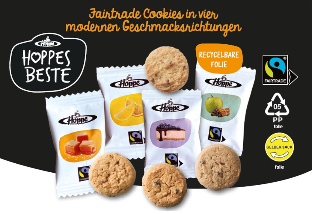 HOPPES BESTE Gebäckmischung, qualitativ hochwertig nachhaltig und Fairtrade, Inhalt: 120 Stck. à 7 gr. Jeder Keks einzeln hygienisch verpackt
