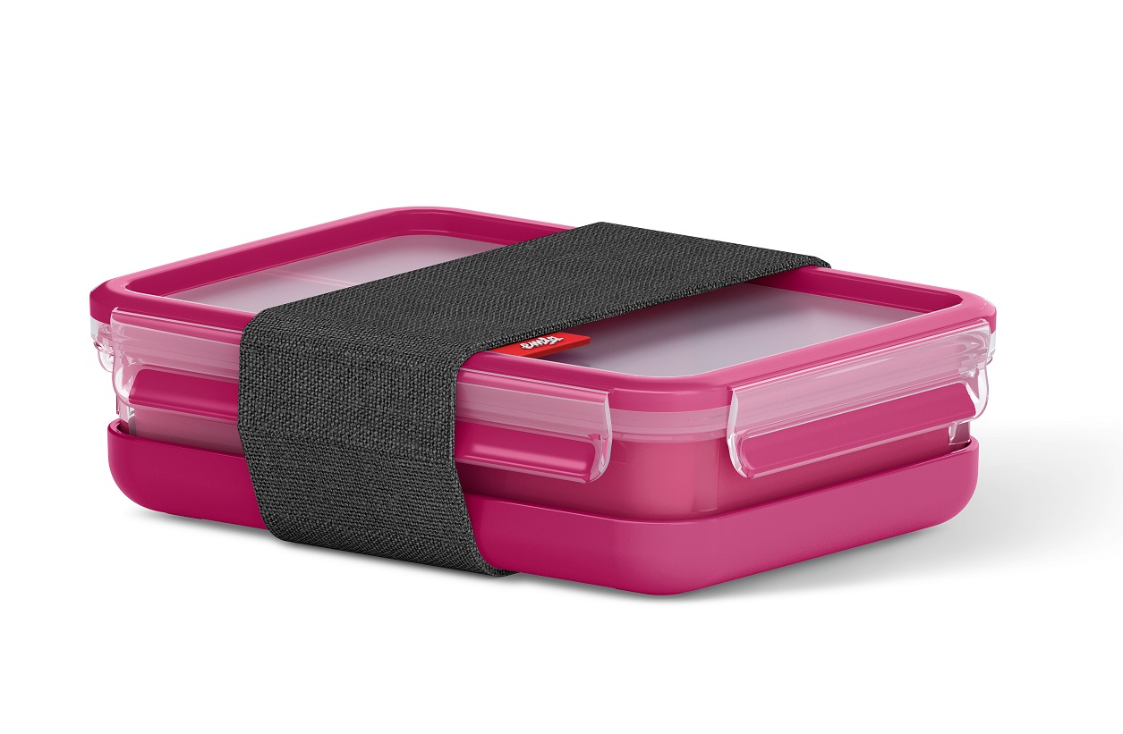 Emsa CLIP & GO Lunchbox 1,2 Liter Himbeer mit 3 Einsätzen und Teller To Go - 100 % dicht - Qualität made in Germany