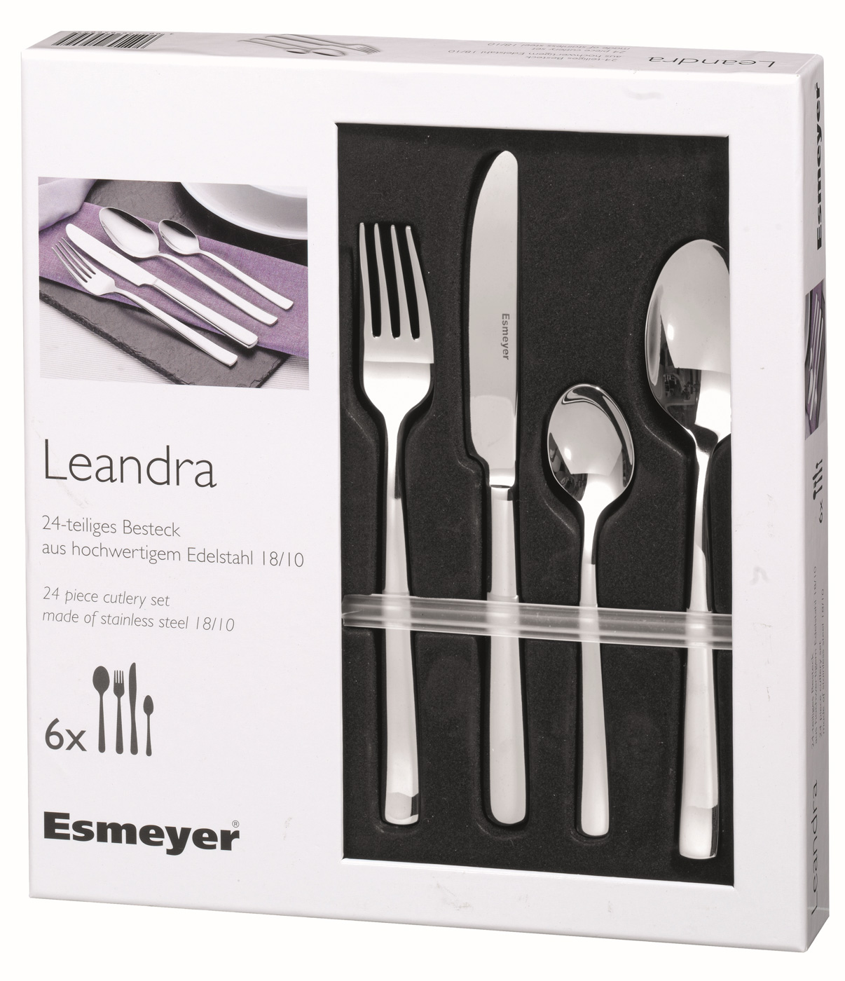 24-teiliges Besteck LEANDRA 18/10, poliert, für 6 Personen im Geschenkkarton Nr.3