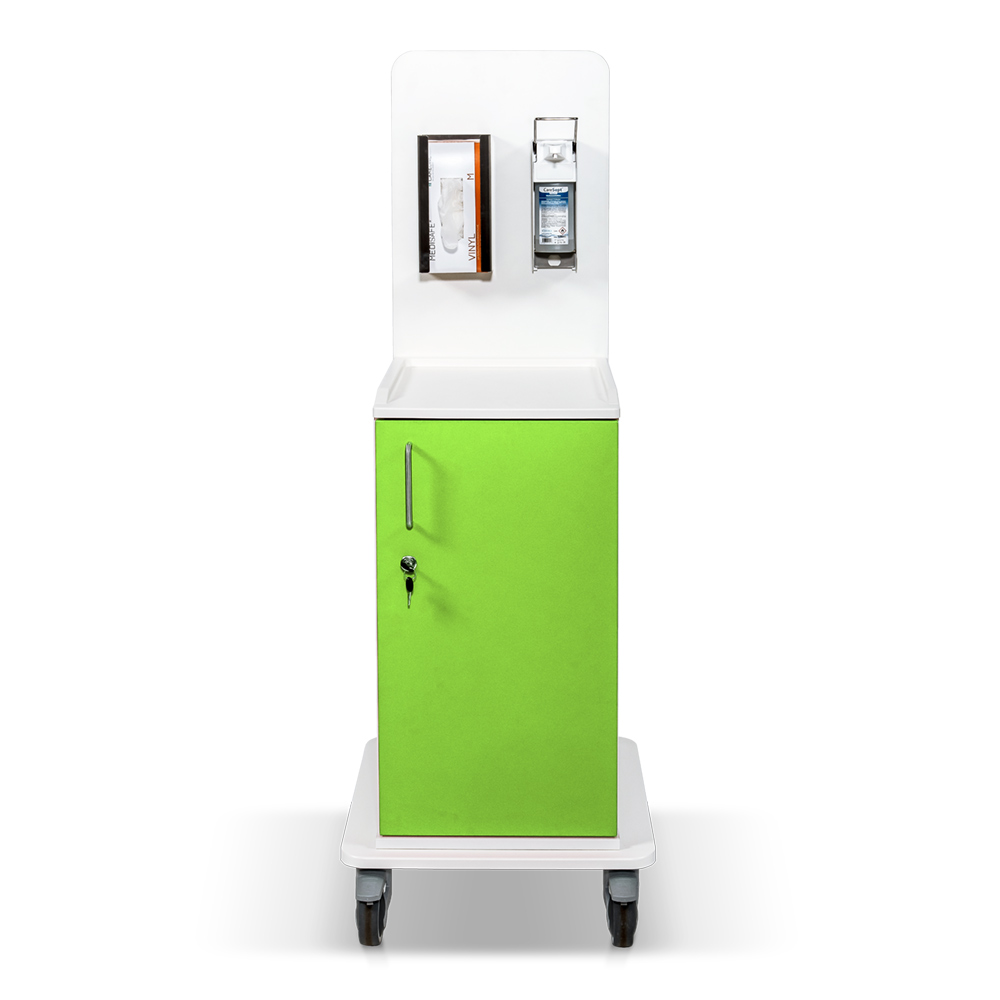 ETHERNASOLID® MULTICART Infektionswagen T13 mit Handschuhbox-Halterung und Desinfektionsspender für 500-ml-Euroflaschen, grün