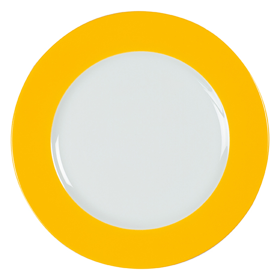 Teller flach 31,5 cm - Form: Table Selection -, Dekor 79170 sonnengelb - aus Porzellan., Hersteller: Eschenbach. "Made in Germany".