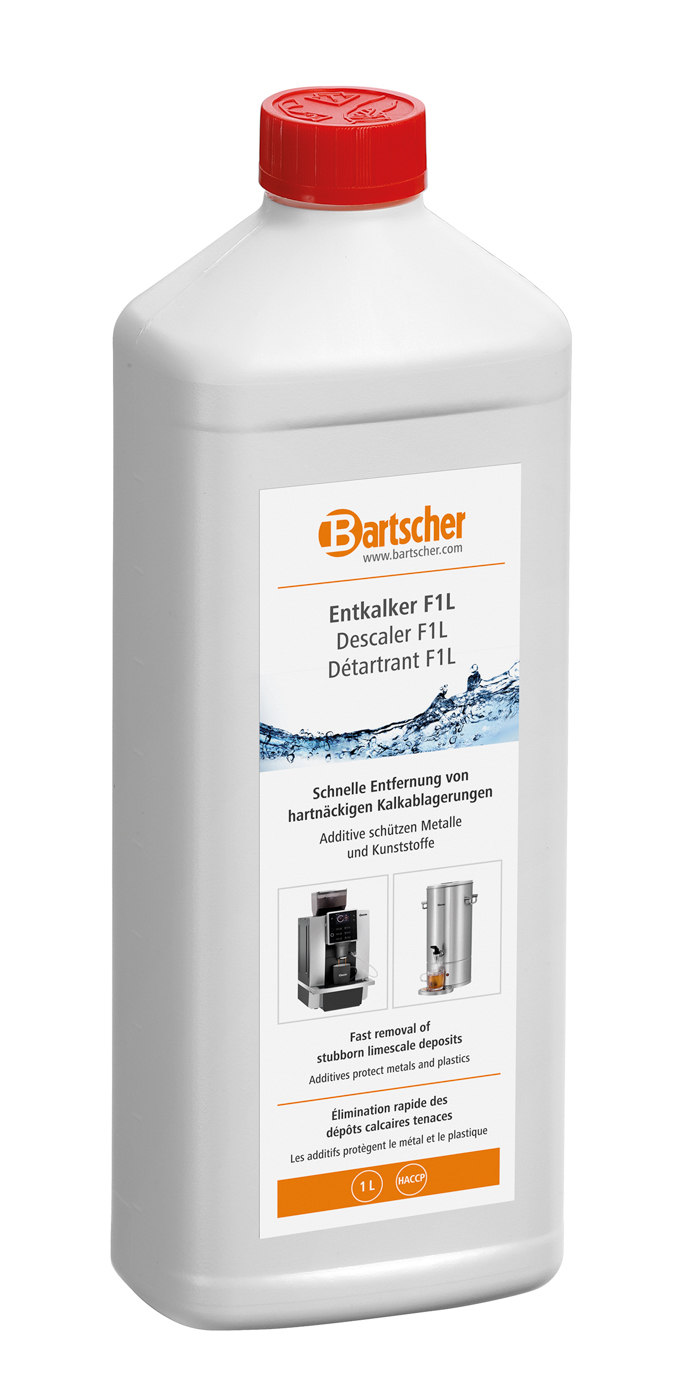 Bartscher Entkalker F1L | Ph-Wert: 0 | Maße: 9 x 6,3 x 251 cm. Gewicht: 1 kg