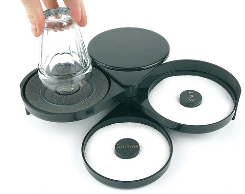 Glasumrander 20 x 7,5 cm ABS, schwarz Schwamm für Limettensaft 2 Fächer für Zucker und Salz Farbe: Schwarz