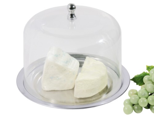 Käseglocke Platte aus Edelstahl 18/10, hochglänzend, Haube aus Polystyrol-Kunststoff Durchmesser außen: 24 cm, Durchmesser innen: 20