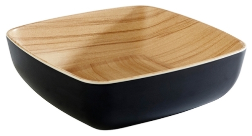 Schale -FRIDA- 16,5 x 16,5 cm, 5,5 cm Melamin innen: Holzoptik außen: schwarz 0,85 Liter spülmaschinengeeignet stapelbar