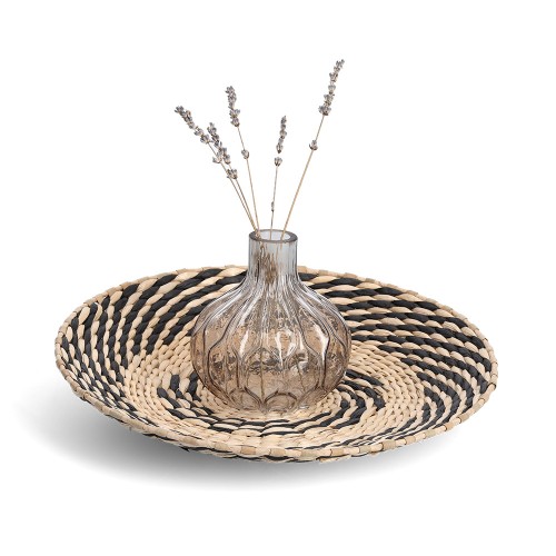 Dekoteller, Papier-/Rohrkolbengeflecht, / Maße: Ø 35 cm, natur/schwarz