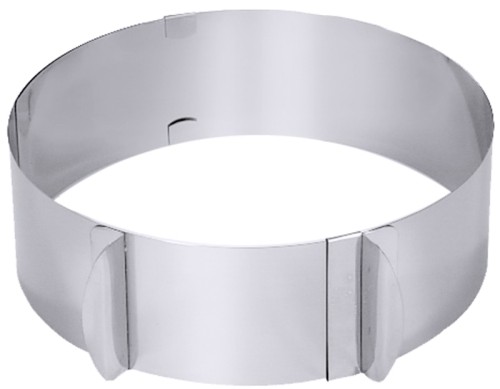 Tortenring aus Edelstahl 18/0, hochglänzend, mit Griffen stufenlos verstellbar, spülmaschinengeeignet, zum Reinigen ganz zu