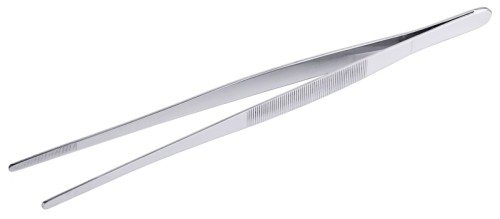 Pinzettenzange aus Edelstahl, schwere Qualität, die gerändelte Grifffläche ermöglicht ein mühelos gezieltes Aufnehmen und Servieren
