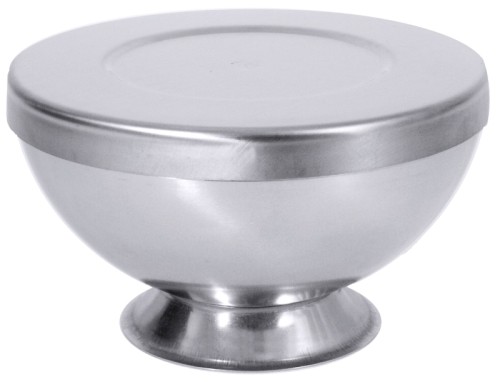 Eisbombenform aus Edelstahl 18/10, hochglänzend, zweiteilig, mit Fuß und Deckel, schwere Qualität Portionsgröße: 0,125 l,
